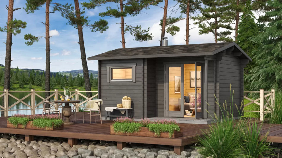 wellmia Molde | Gartensauna mit Vorraum Fichtenholz | 420 x 332 x 285 cm (B/T/H)