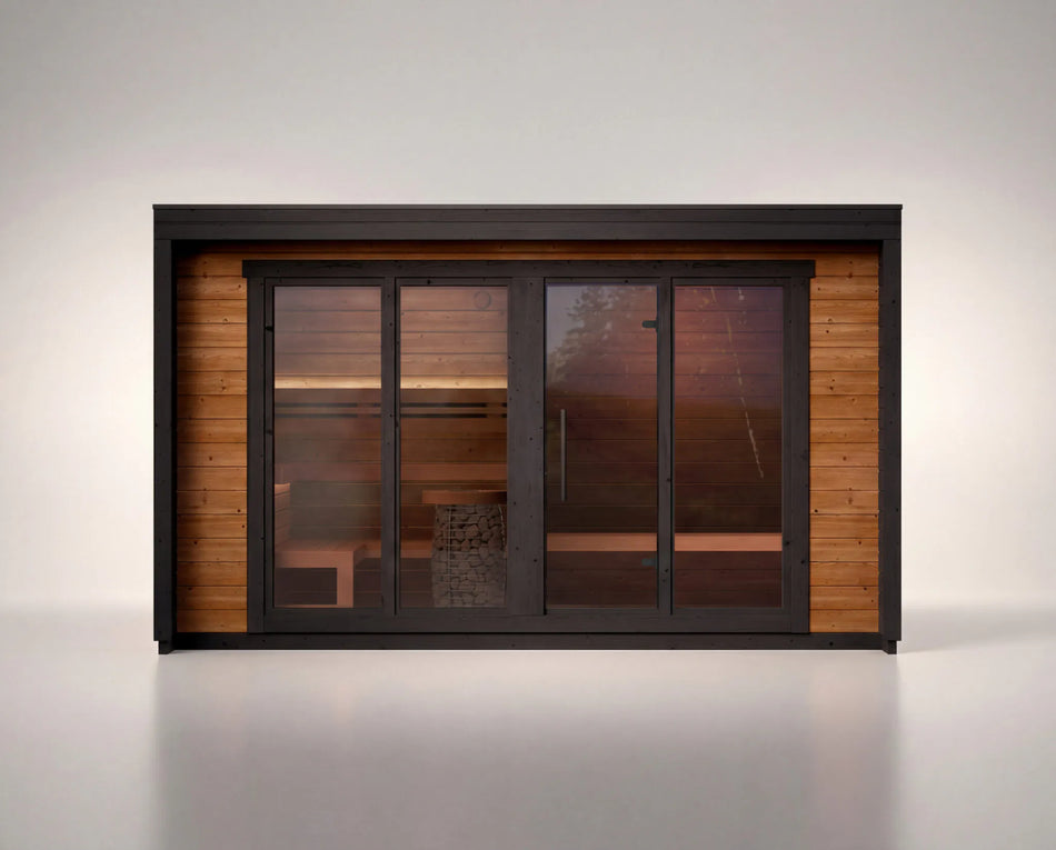 Leil® Patio L | Premium Gartensauna aus Fichte oder Thermoholz mit Vorraum |  400 x 239 x 240 cm (B/T/H)