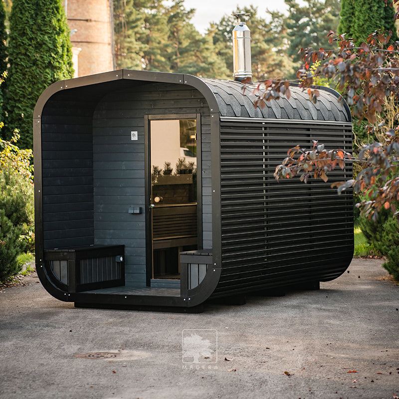 wellmia® Cube Moderno | Gartensauna aus Thermoholz | 230 x 350 x 244 cm (B/T/H)