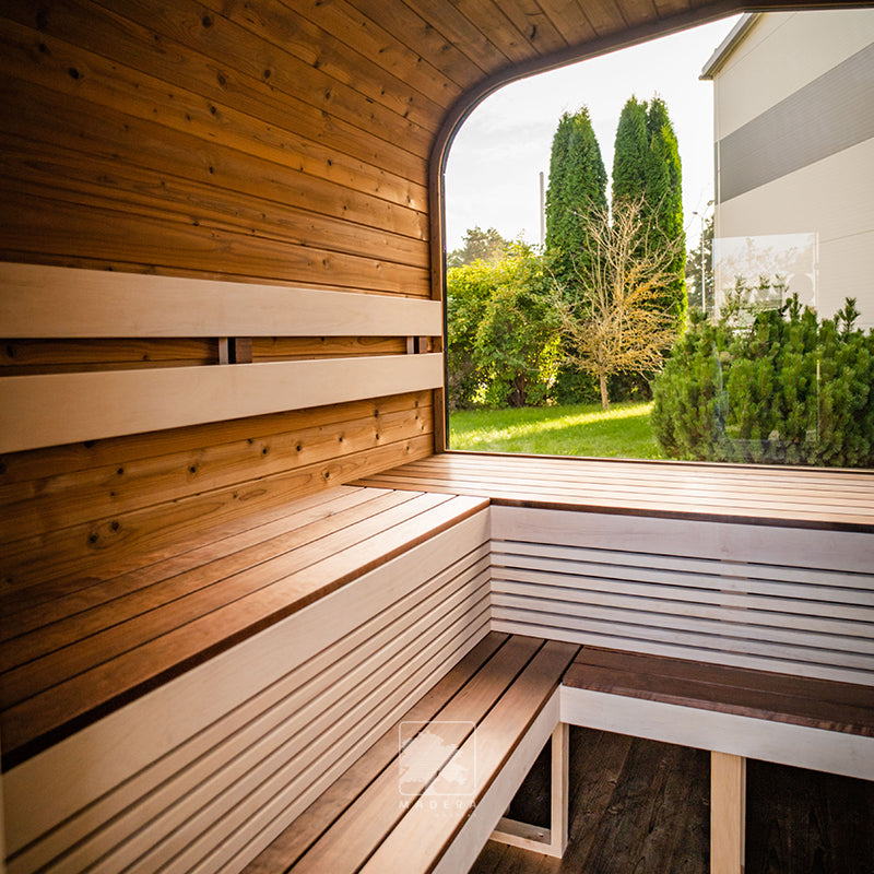 wellmia® Cube Moderno | Gartensauna aus Thermoholz | 230 x 350 x 244 cm (B/T/H)