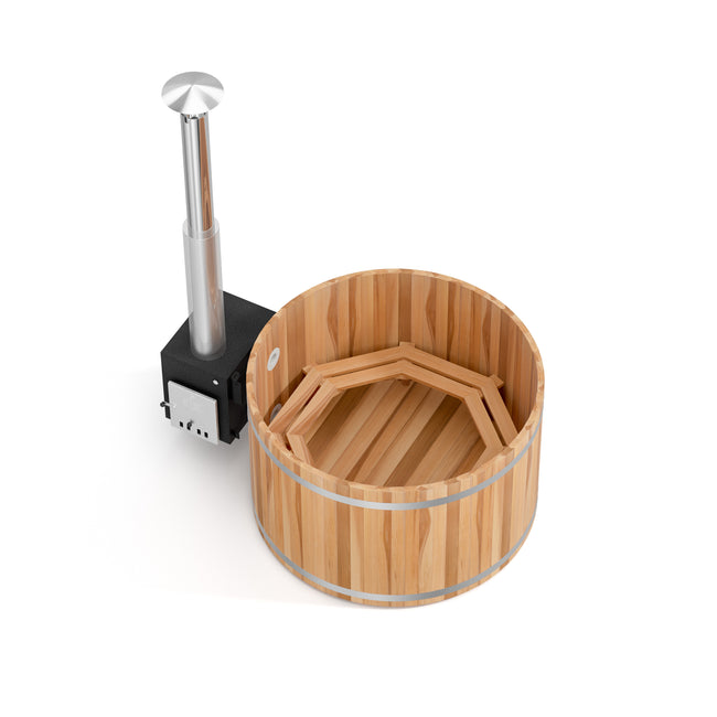 Kirami Premium Woody M | Badefassset mit Holzofen | 170 cm / 35 kW