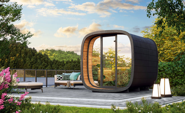 Leil® Round Cube Mini | Premium Gartensauna aus Thermoholz Design | versch. Maße