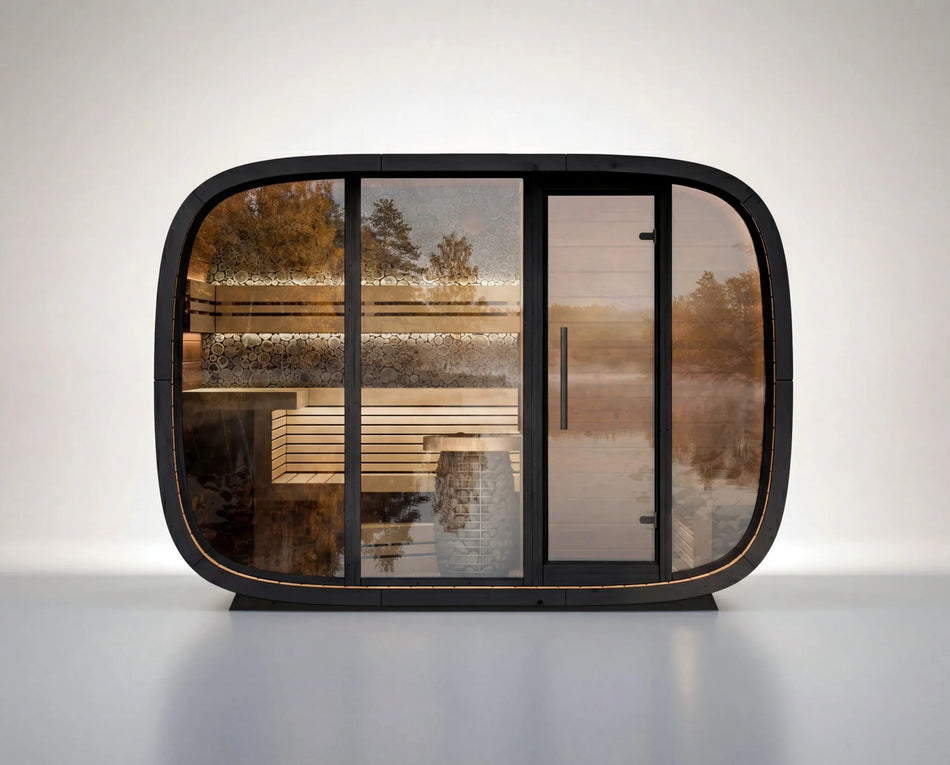Leil® Round Cube Double | Premium Gartensauna aus Thermoholz Design |  versch. Maße