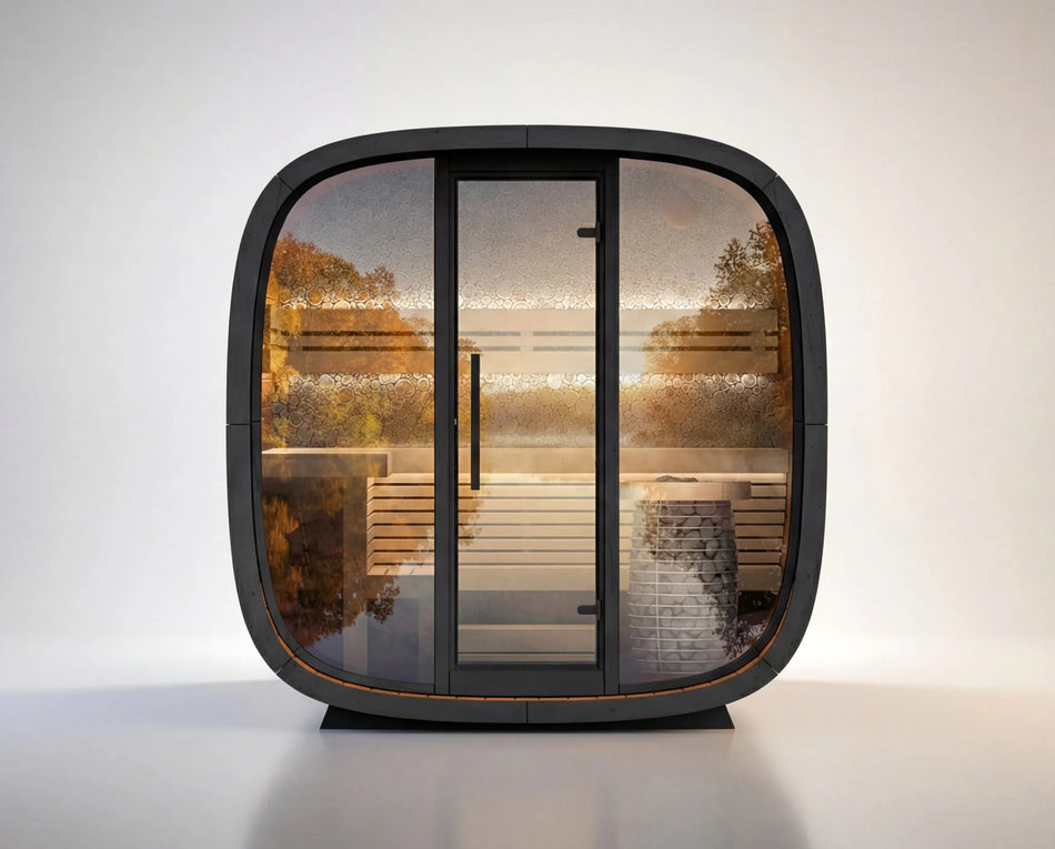 Leil® Round Cube Mini | Premium Gartensauna aus Thermoholz Design | versch. Maße