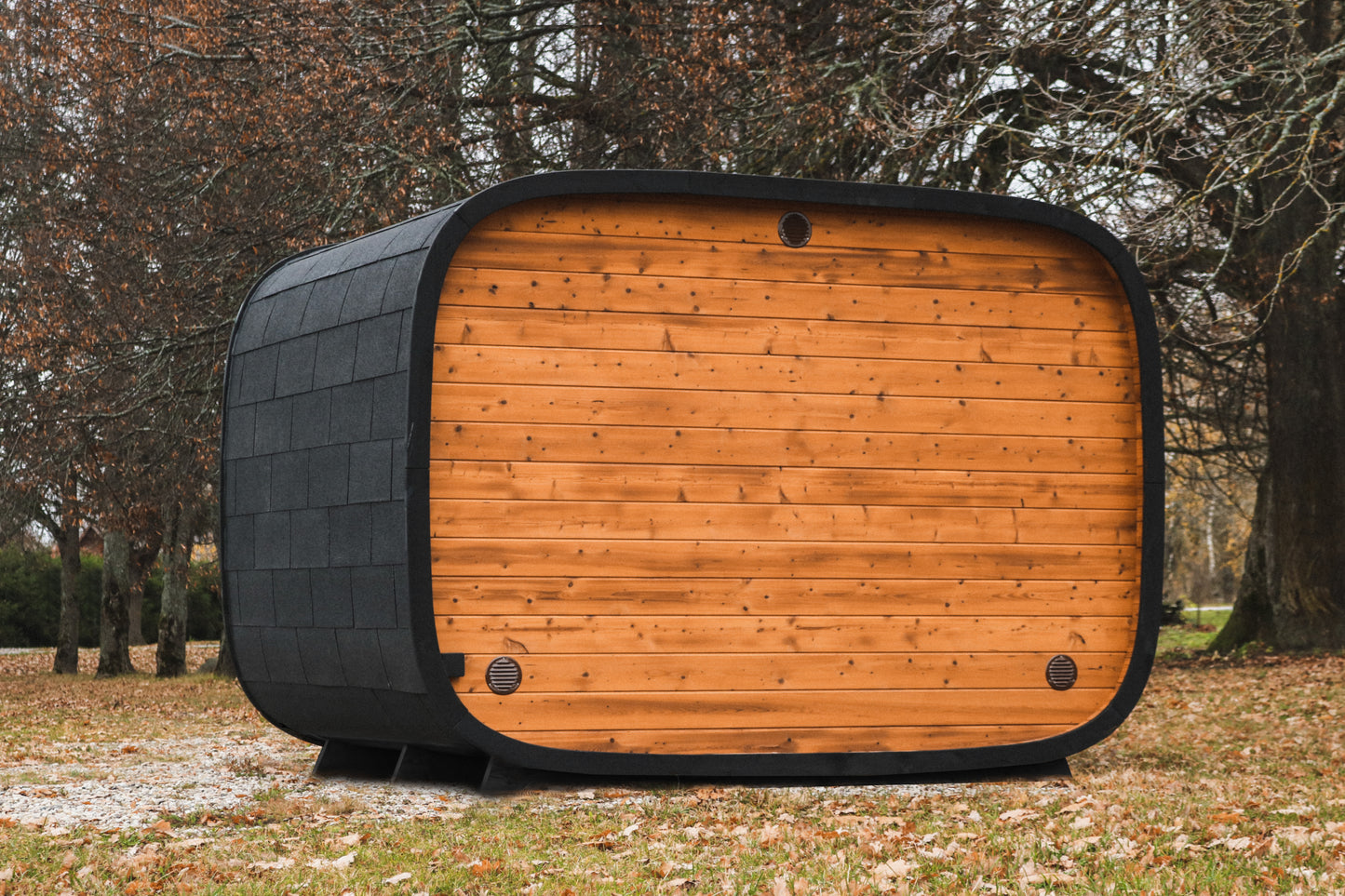 wellmia® Round Cube Double | Gartensauna aus Thermoholz Design |  versch. Maße