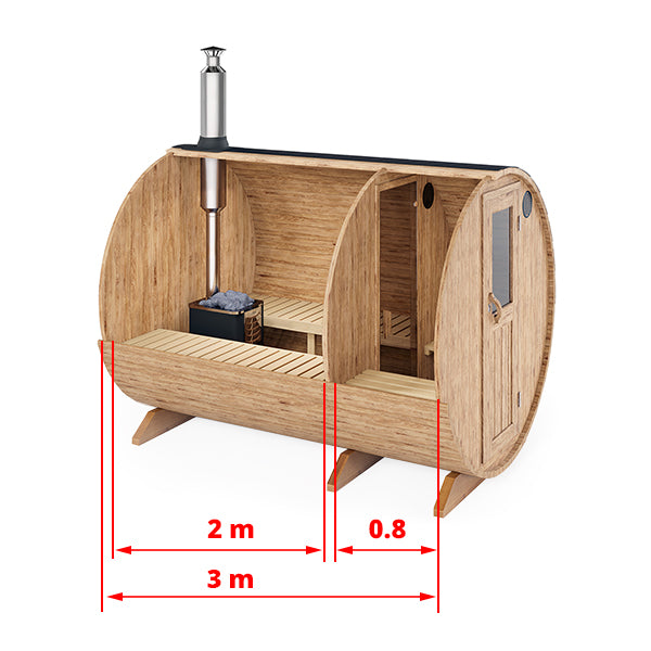 wellmia® Fasssauna Medium Vorraum | 300 cm für 4-6 Personen | Konfigurierbar