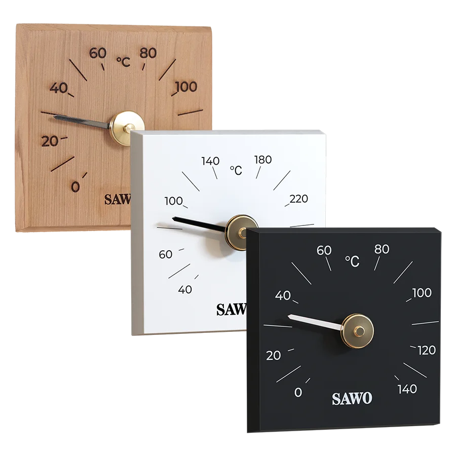Sawo Kanto Saunathermometer in Zeder, Weiß und Schwarz