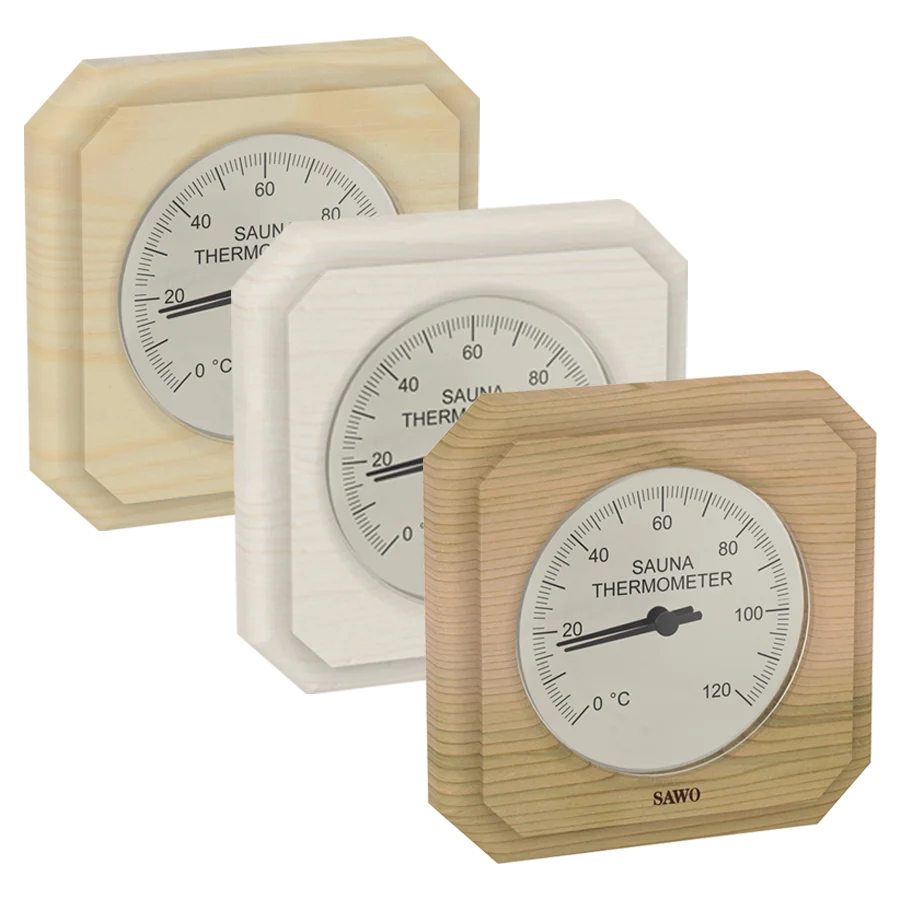Sawo Saunathermometer Cut Corner Square in Zeder, Espe und Hemlock