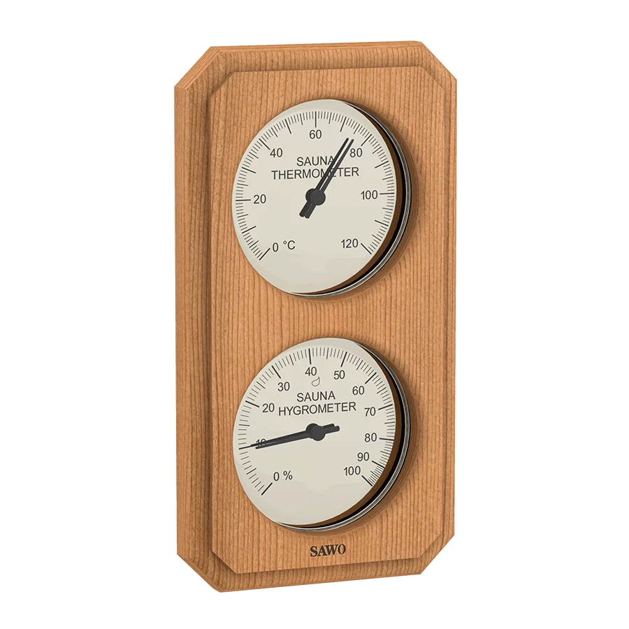 Sawo Thermo-Hygrometer Cut Corner Vertical Rectangle Zeder 221-THVD