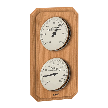 Sawo Thermo-Hygrometer Cut Corner Vertical Rectangle Zeder 221-THVD