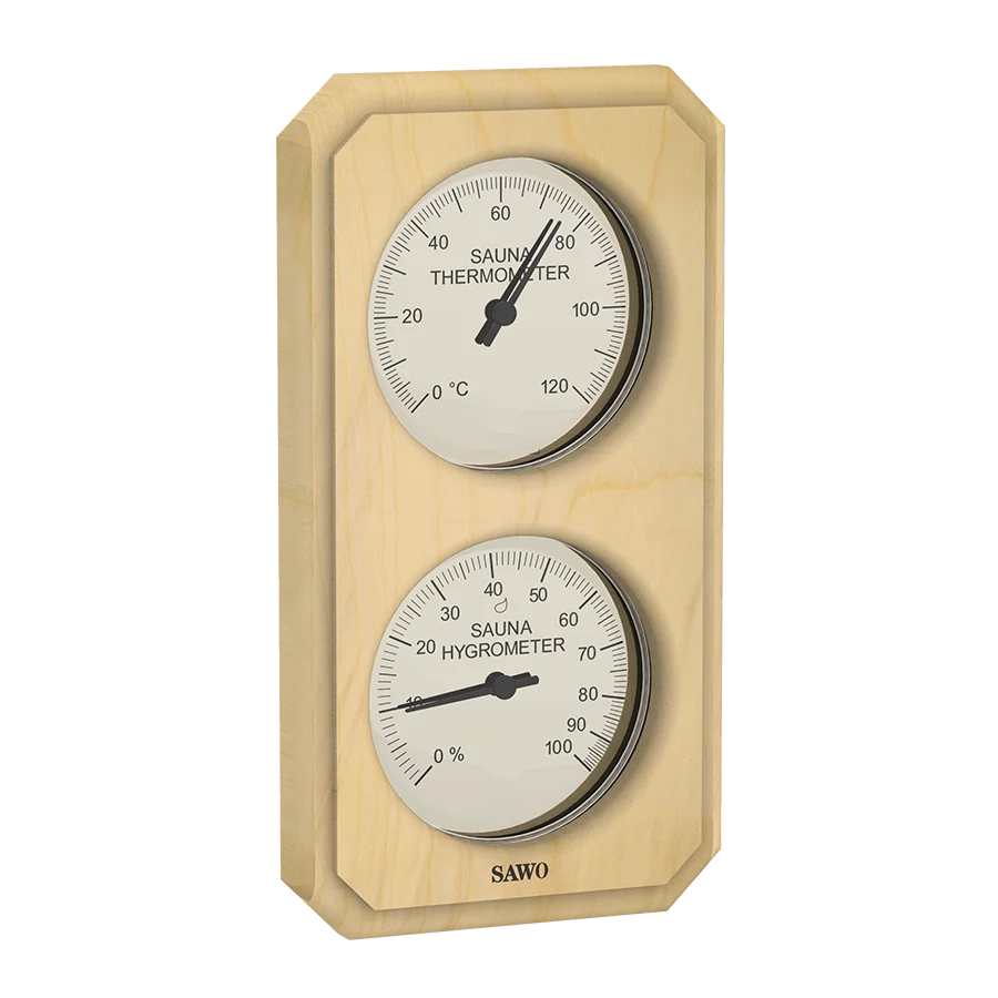 Sawo Thermo-Hygrometer Cut Corner Vertical Rectangle Hemlock 221-THVH
