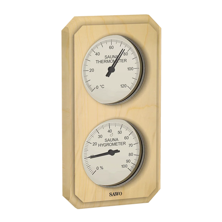 Sawo Thermo-Hygrometer Cut Corner Vertical Rectangle Hemlock 221-THVH