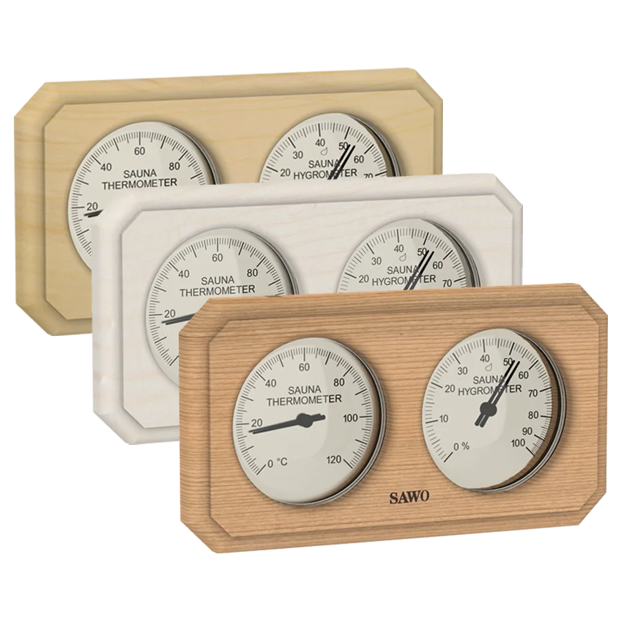 Sawo Thermo-Hygrometer Cut Corner Rectangle in Zeder, Espe und Hemlock