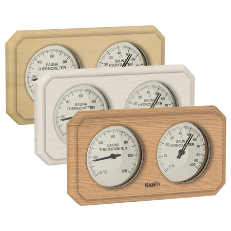 Sawo Thermo-Hygrometer Cut Corner Rectangle in Zeder, Espe und Hemlock