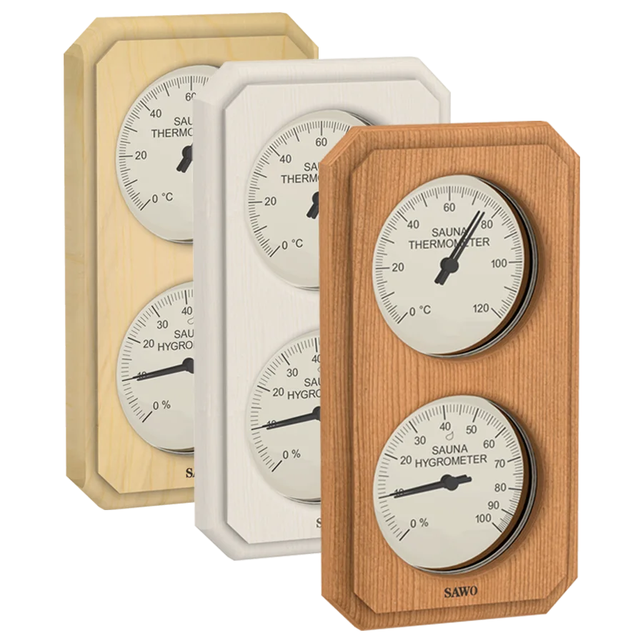 Sawo Thermo-Hygrometer Cut Corner Vertical Rectangle in Zeder, Espe und Hemlock