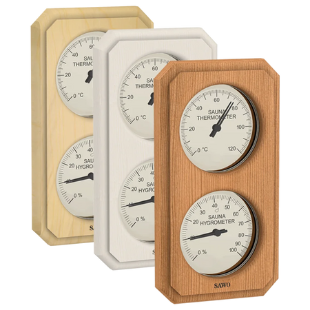 Sawo Thermo-Hygrometer Cut Corner Vertical Rectangle in Zeder, Espe und Hemlock