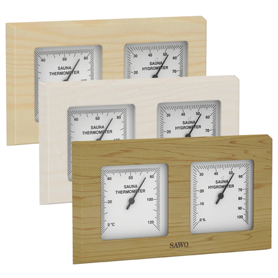 Sawo Thermo-Hygrometer Rectangle in Zeder, Espe und Hemlock