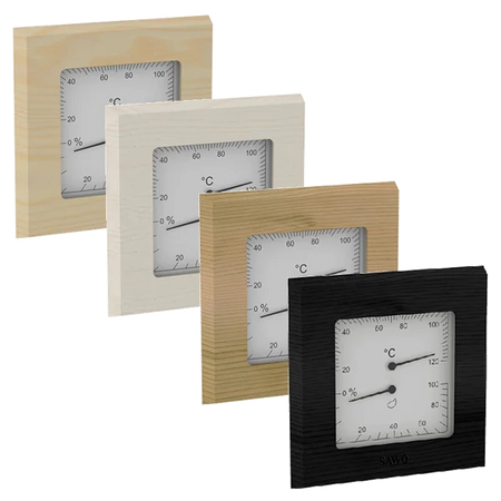 Sawo Thermo-Hygrometer Square in Zeder, Espe, Hemlock und Schwarz