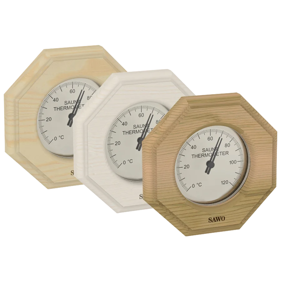 Sawo Saunathermometer Octagon achteckig in Zeder, Espe und Hemlock