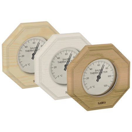 Sawo Saunathermometer Octagon achteckig in Zeder, Espe und Hemlock