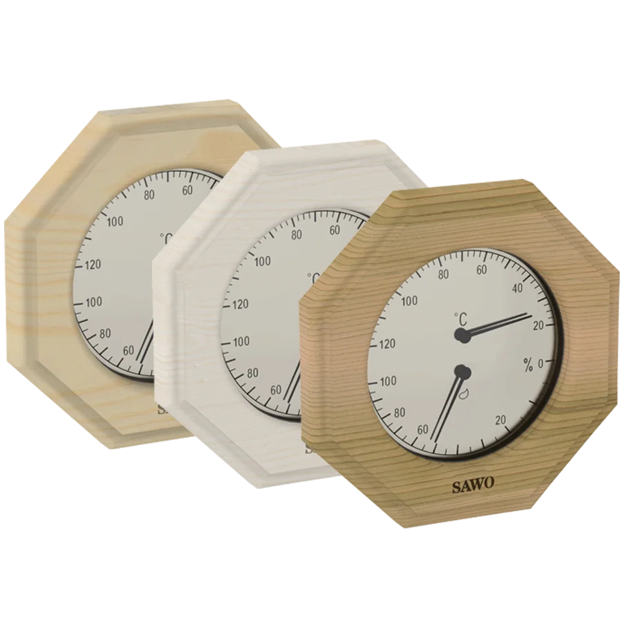 Sawo Thermo-Hygrometer Octagon (achteckig) in Zeder, Espe und Hemlock