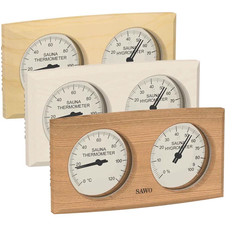 Sawo Thermo-Hygrometer Basic Curved Rectangle in Zeder, Espe und Hemlock