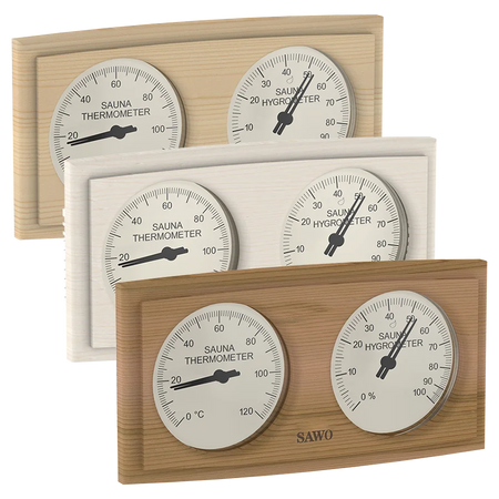 Sawo Thermo-Hygrometer Curved Rectangle in Zeder, Espe und Hemlock
