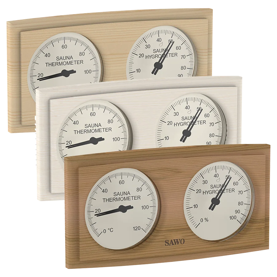 Sawo Thermo-Hygrometer Curved Rectangle in Zeder, Espe und Hemlock