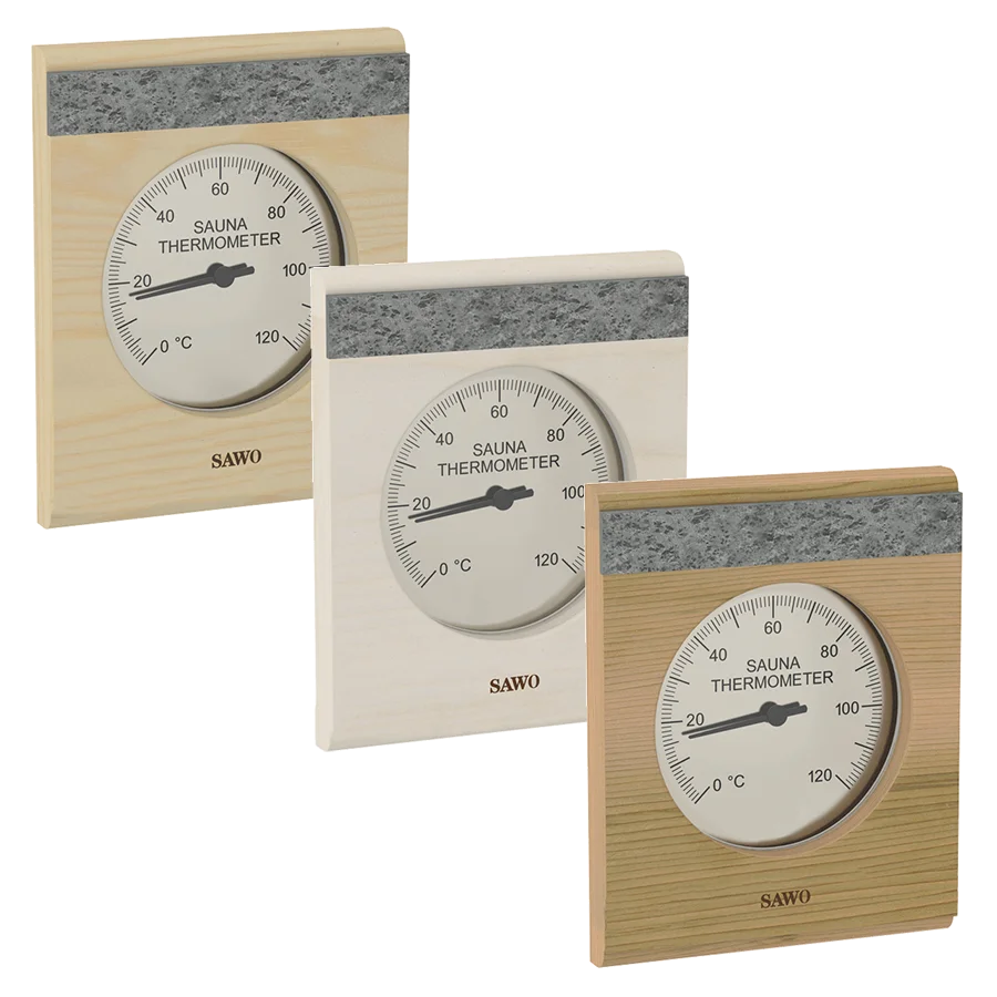 Sawo Saunathermometer mit 1 Speckstein in Zeder, Espe und Hemlock