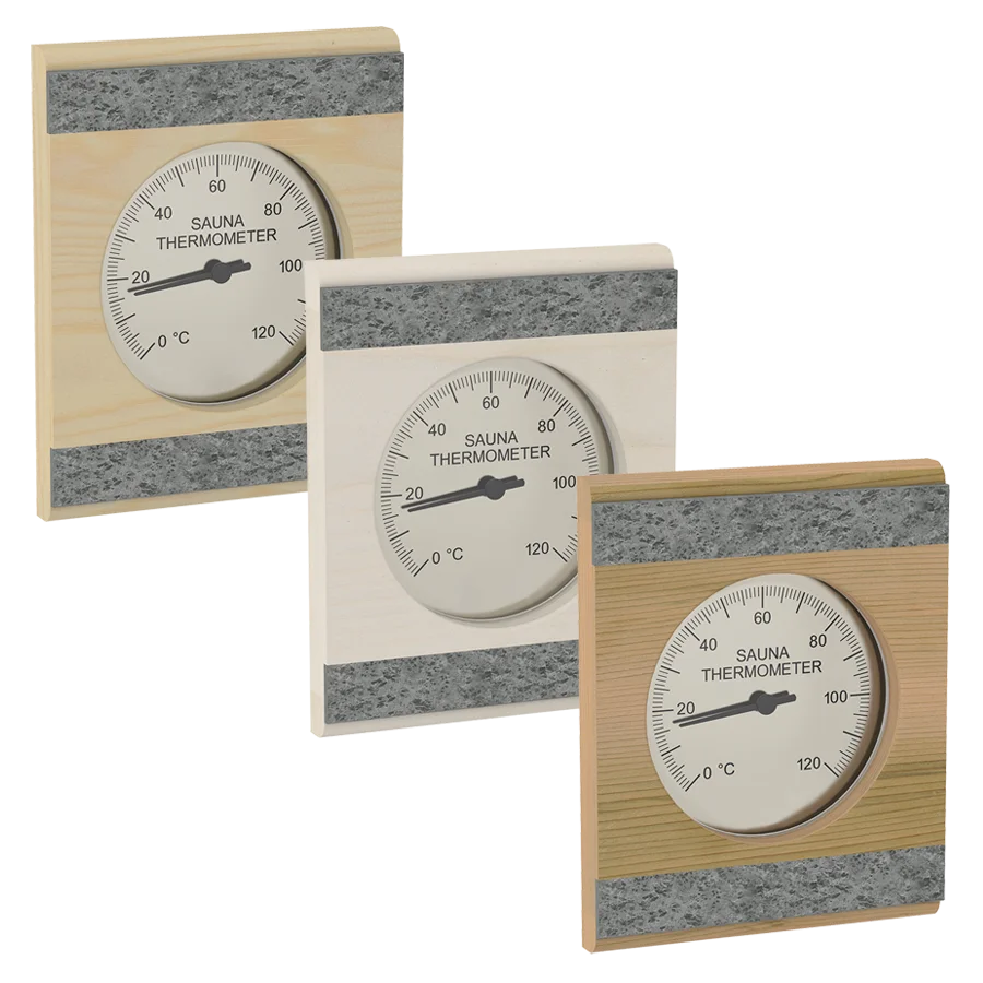 Sawo Saunathermometer mit 2 Specksteinen in Zeder, Espe und Hemlock