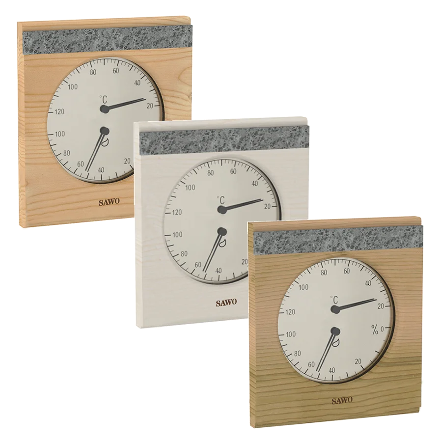 Sawo Thermo-Hygrometer mit 1 Speckstein in Zeder, Espe und Hemlock