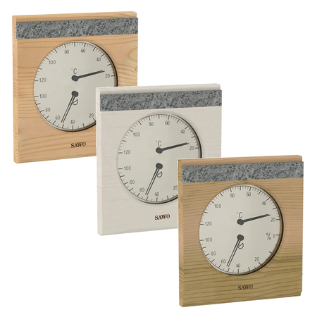 Sawo Thermo-Hygrometer mit 1 Speckstein in Zeder, Espe und Hemlock