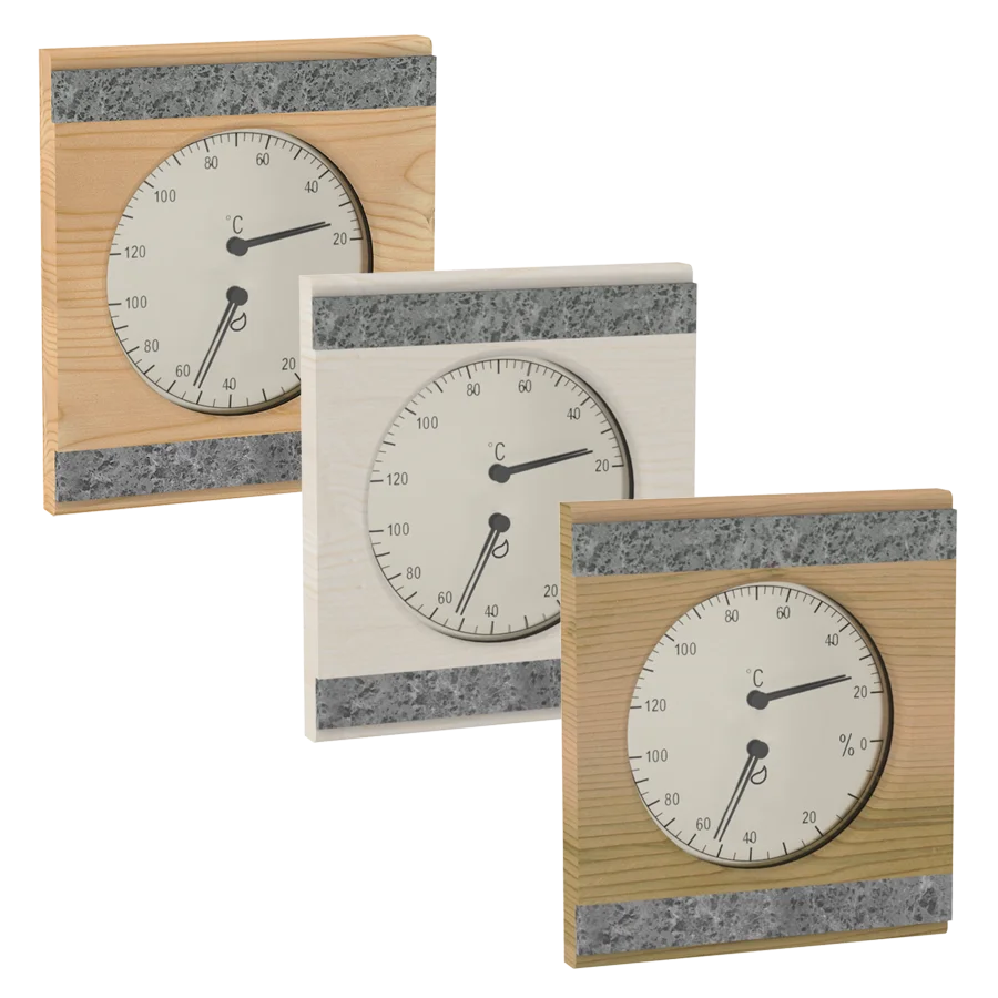 Sawo Thermo-Hygrometer mit 2 Specksteinen in Zeder, Espe und Hemlock