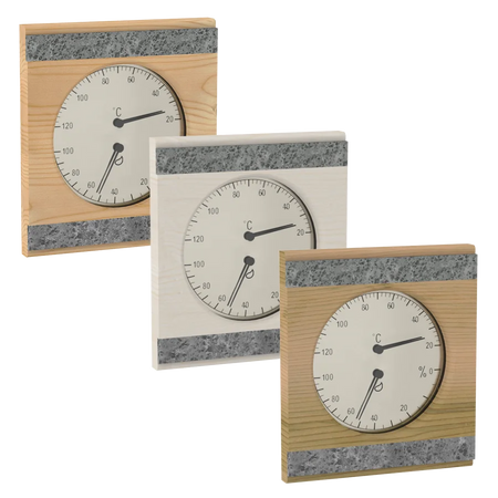 Sawo Thermo-Hygrometer mit 2 Specksteinen in Zeder, Espe und Hemlock