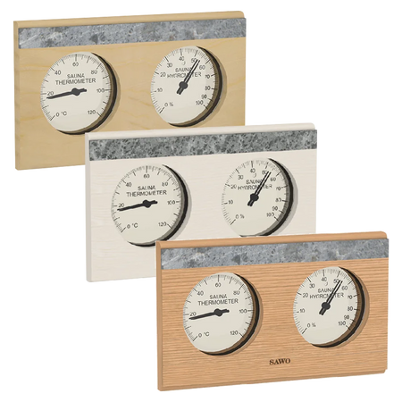 Sawo Thermo-Hygrometer Rechteck mit 1 Speckstein in Zeder, Espe und Hemlock