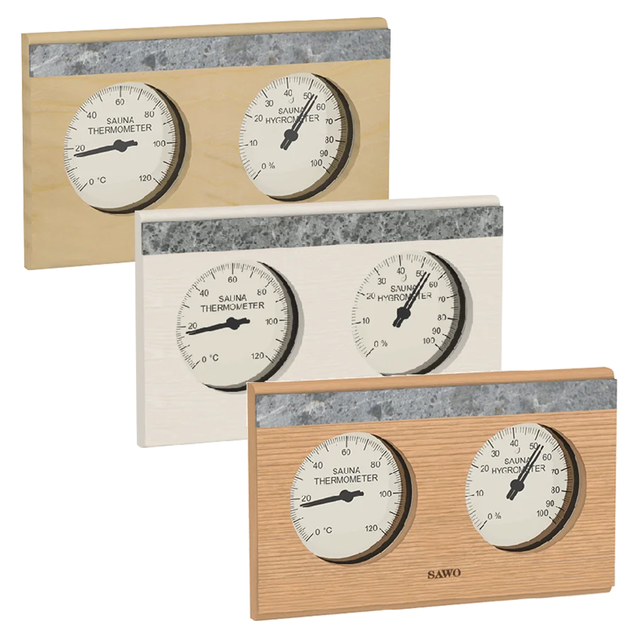 Sawo Thermo-Hygrometer Rechteck mit 1 Speckstein in Zeder, Espe und Hemlock