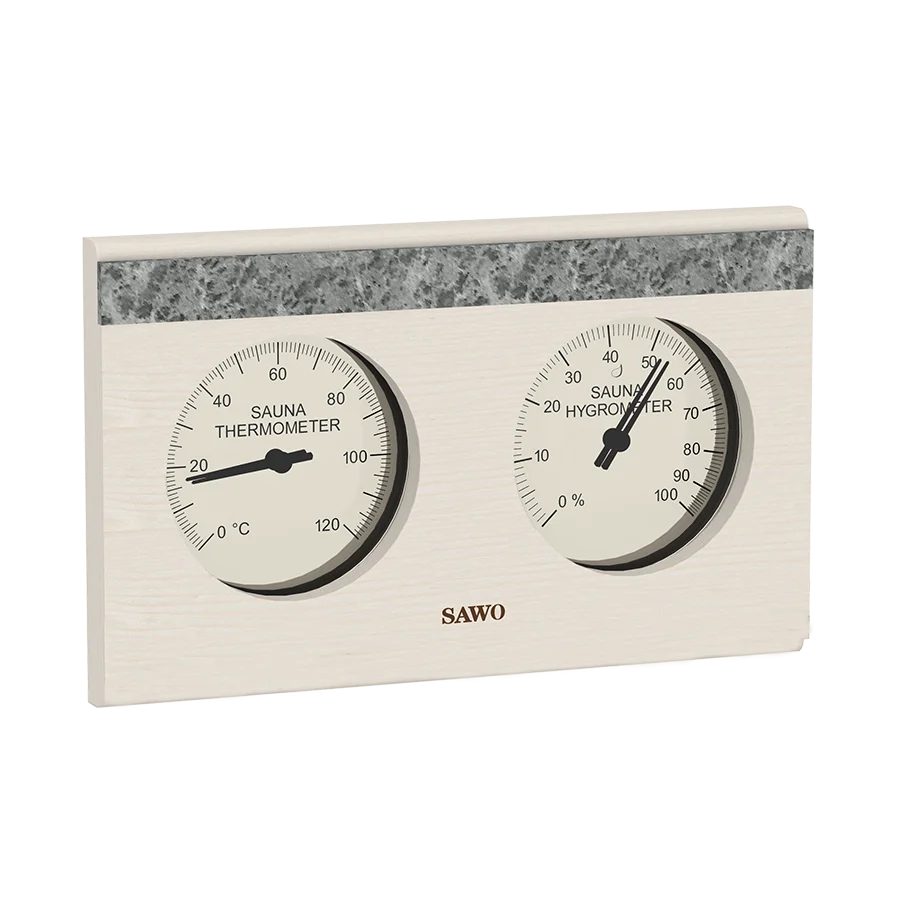Sawo Thermo-Hygrometer Rechteck mit 1 Speckstein Espe 282-THR1A