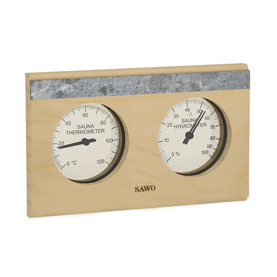 Sawo Thermo-Hygrometer Rechteck mit 1 Speckstein Hemlock 282-THR1H