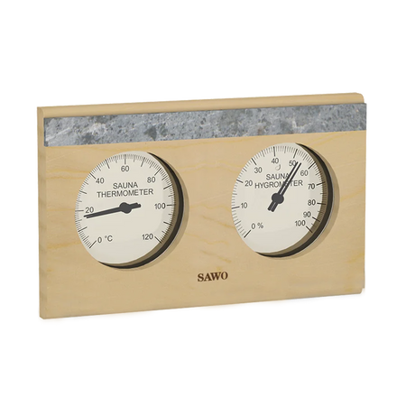 Sawo Thermo-Hygrometer Rechteck mit 1 Speckstein Hemlock 282-THR1H