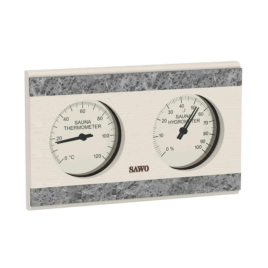 Sawo Thermo-Hygrometer Rechteck mit 2 Specksteinen Espe 282-THRA