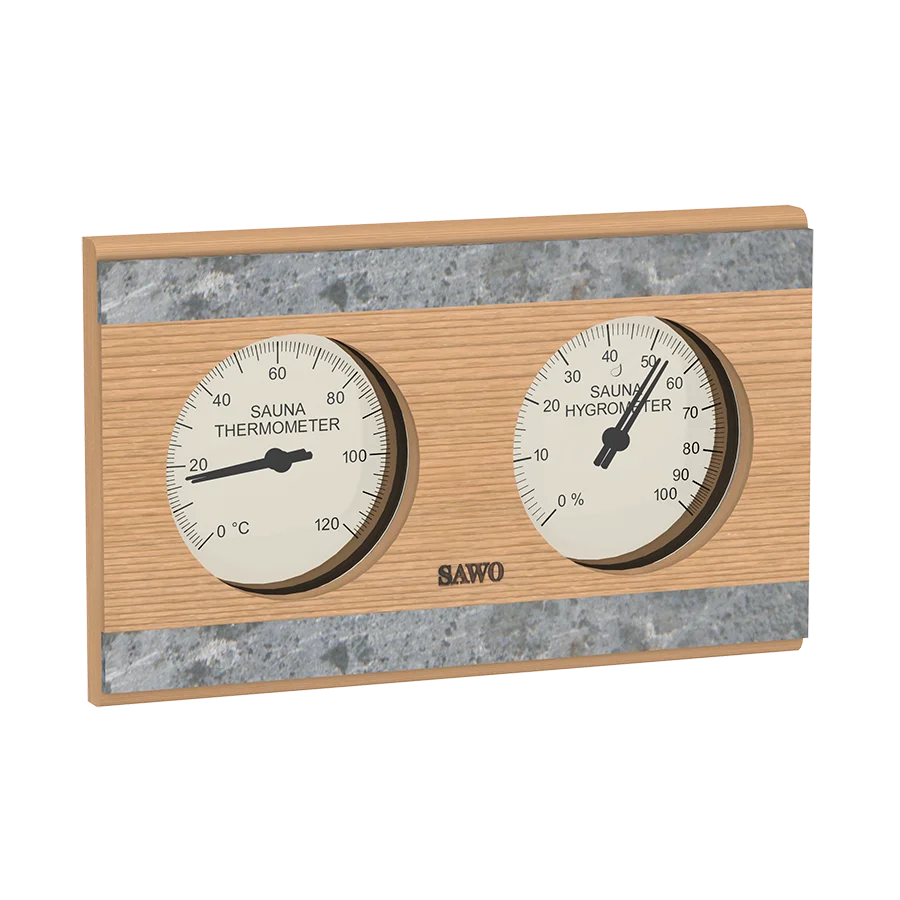 Sawo Thermo-Hygrometer Rechteck mit 2 Specksteinen Zeder 282-THRD