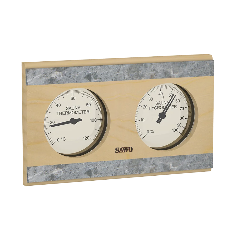 Sawo Thermo-Hygrometer Rechteck mit 2 Specksteinen Hemlock 282-THRH