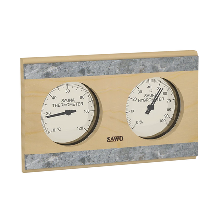Sawo Thermo-Hygrometer Rechteck mit 2 Specksteinen Hemlock 282-THRH