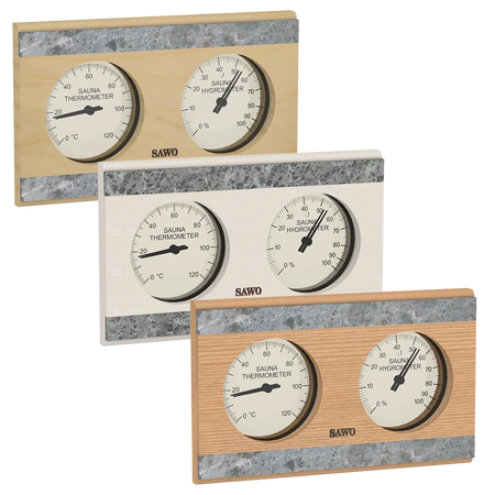 Sawo Thermo-Hygrometer Rechteck mit 2 Specksteinen in Zeder, Espe und Hemlock