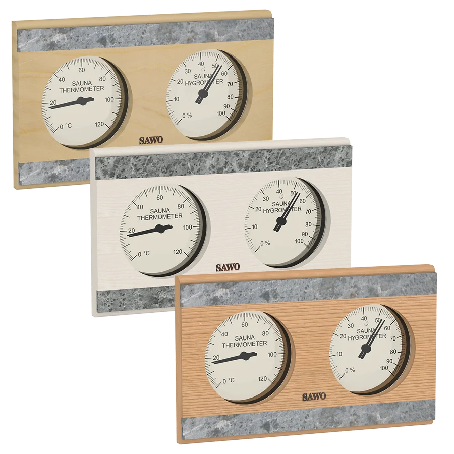 Sawo Thermo-Hygrometer Rechteck mit 2 Specksteinen in Zeder, Espe und Hemlock