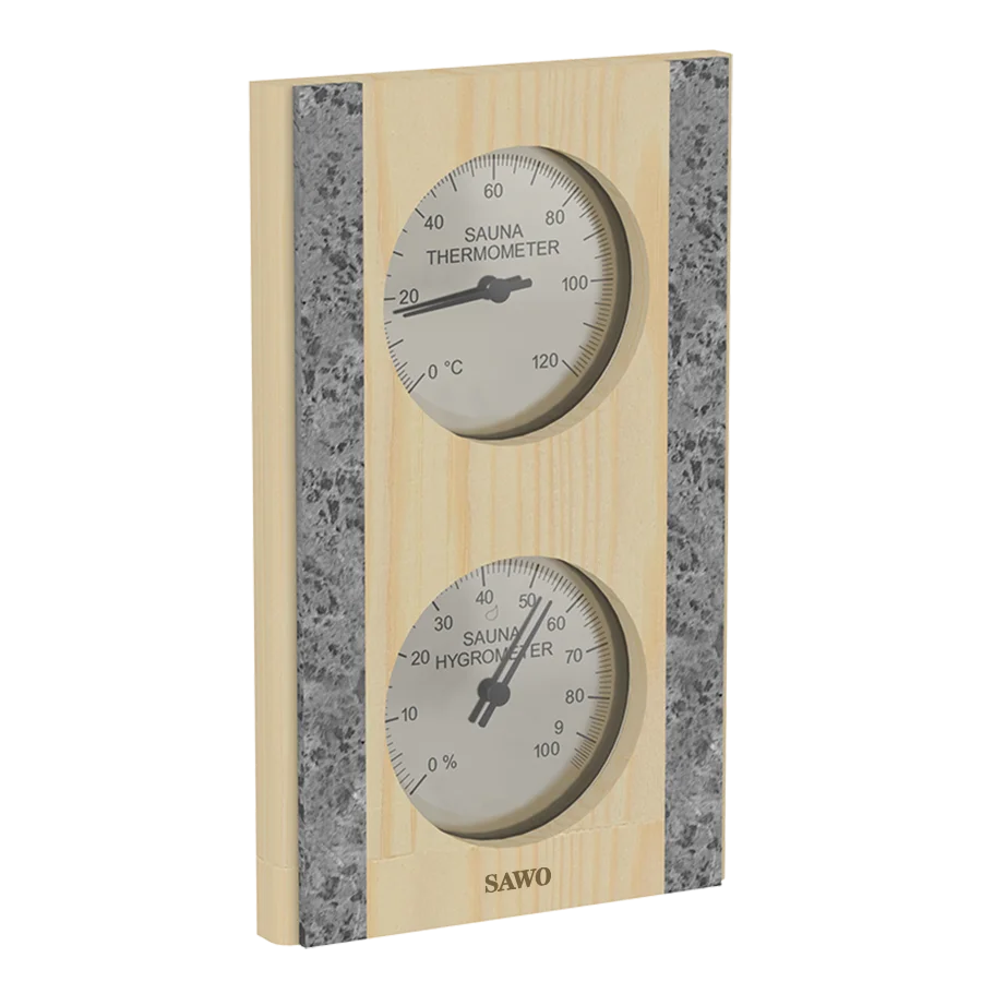 Sawo Thermo-Hygrometer vertikal mit 2 Specksteinen Hemlock 283-THVRH