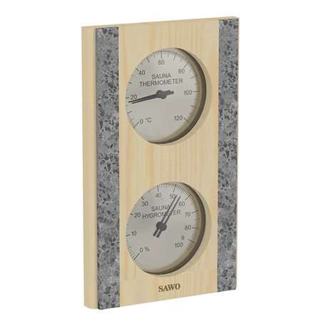 Sawo Thermo-Hygrometer vertikal mit 2 Specksteinen Hemlock 283-THVRH