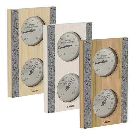 Sawo Thermo-Hygrometer vertikal mit 2 Specksteinen in Zeder, Espe und Hemlock