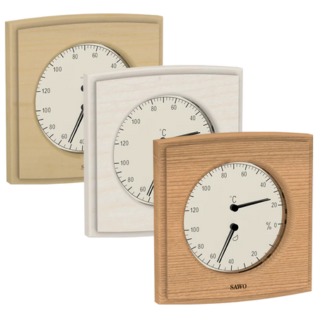 Sawo Thermo-Hygrometer Curved Square in Zeder, Espe und Hemlock