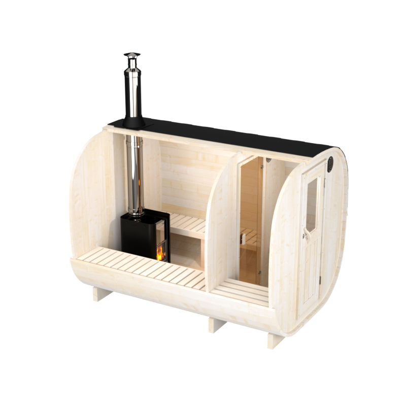 wellmia® Quadro Fasssauna Medium Vorraum | Saunafass mit Vorraum konfigurierbar | 300 cm für 4 Personen